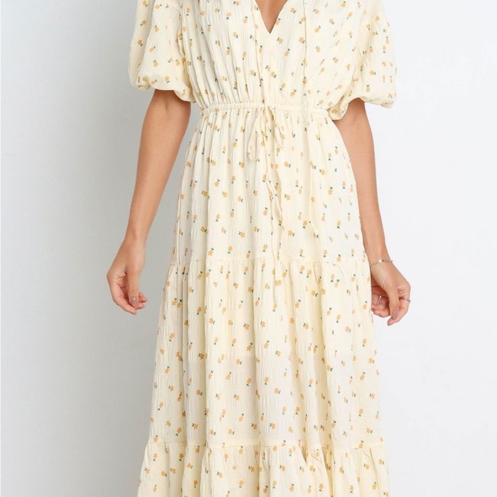 Petal & Pup Cream Tiered Maxi Dress with Puff Sleeves